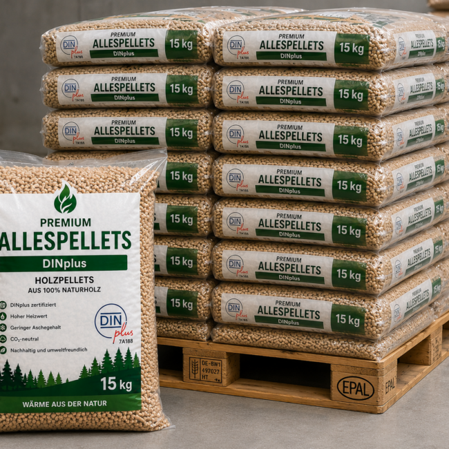 Premium Heizpellets DINplus – Palette 78 Säcke (1.170 kg)